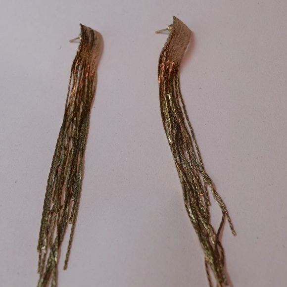 Long Gold Tone Chain Pierced Earrings Posts Jewelry Cocktail Evening Par… - Picture 7 of 9